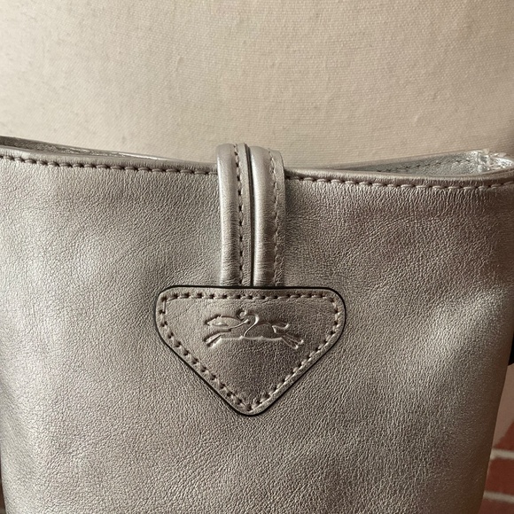 NEW Longchamp Roseau XS Crossbody Silver Leather Bucket Bag NWT - Picture 14 of 16